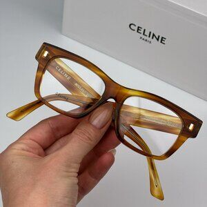Celine CL50011F 056 BRAND NEW Eyeglasses Stripped Havana Geometric Women